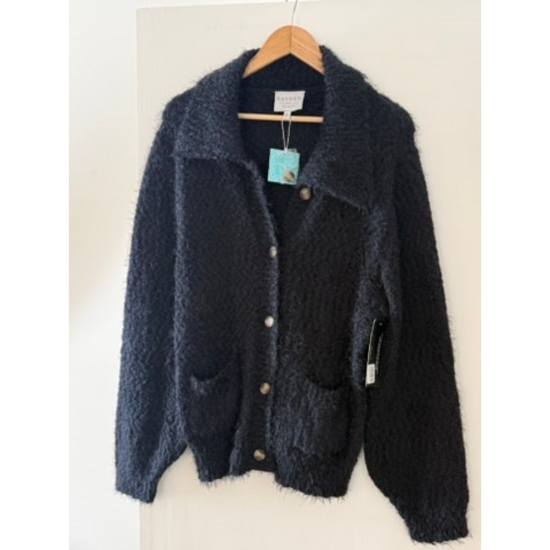 Hayden Black Knit Cardigan Nwt Cozy Button Front Textured Sweater